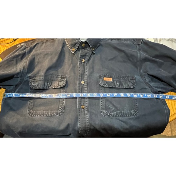 Carhartt Workwear 2 Pocket Logo Navy Long Sleeve Button Up Collar Shirt - Picture 6 of 10